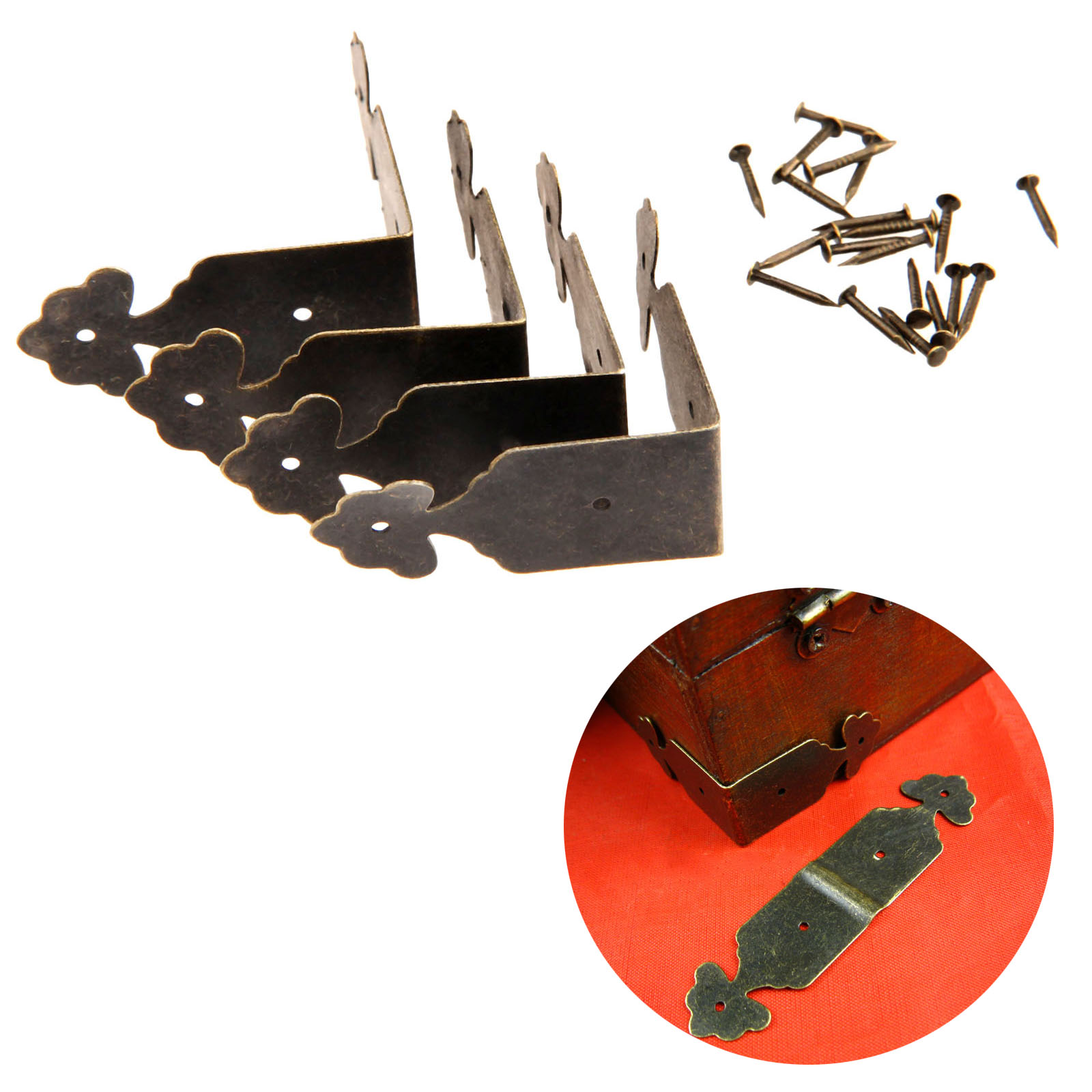 Furniture Hardware Antique - 4pcs Decorative Corner Protectors Iron Flower