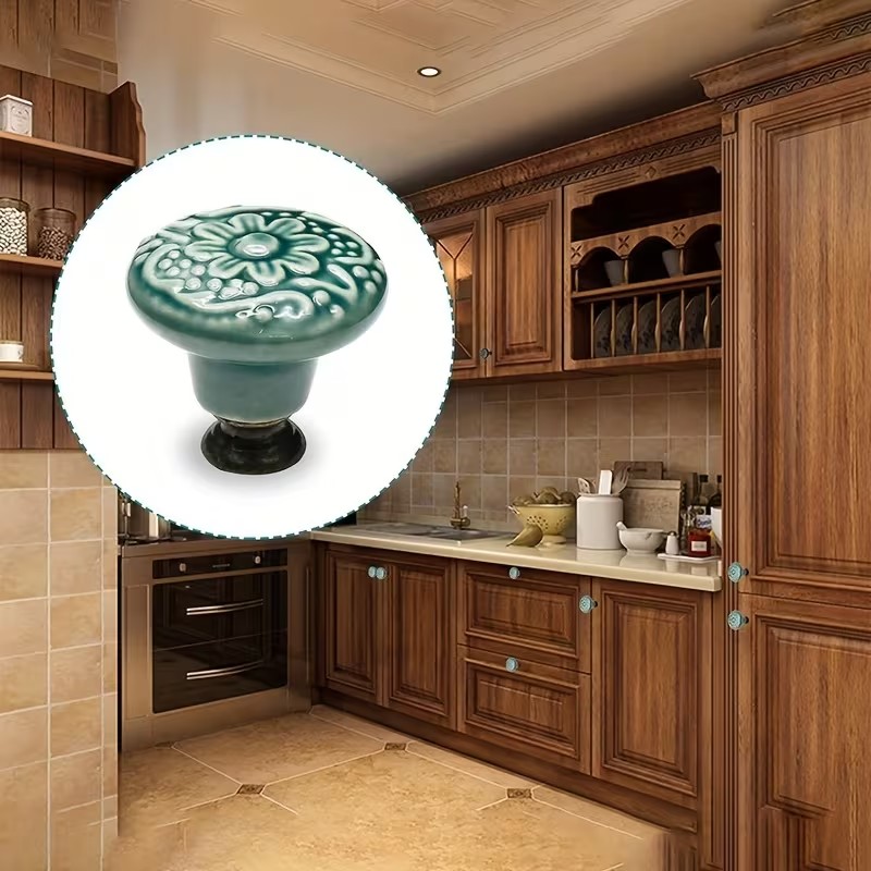Furniture Hardware Products - 12pcs Ceramic Cabinet Knobs, Floral Design,
